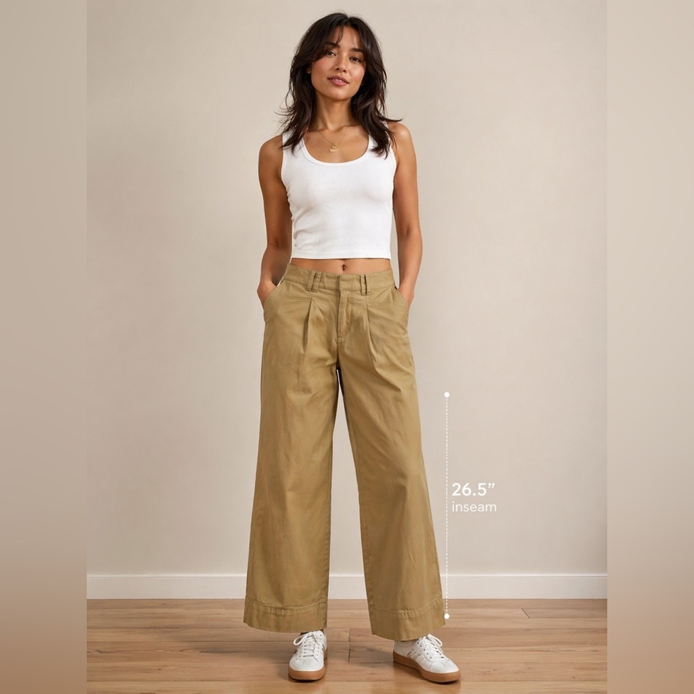 A New Day Tan Wide Leg Pants Size 2 High Rise Stretch Cropped Trouser